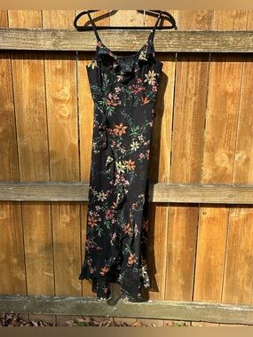 Kensie Floral Chiffon High Low Maxi Dress Women’s Size 4 floral black spring
